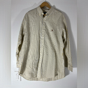 Ralph Lauren Yellow Blue Mens Size 17 1/2 Size Button Up Shirt Polo Pony